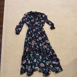 INTERMIX Black Floral Long Sleeve Dress
